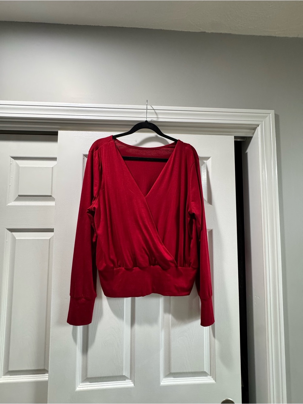 Red Long-Sleeve Women's wrap top large never worn!!
